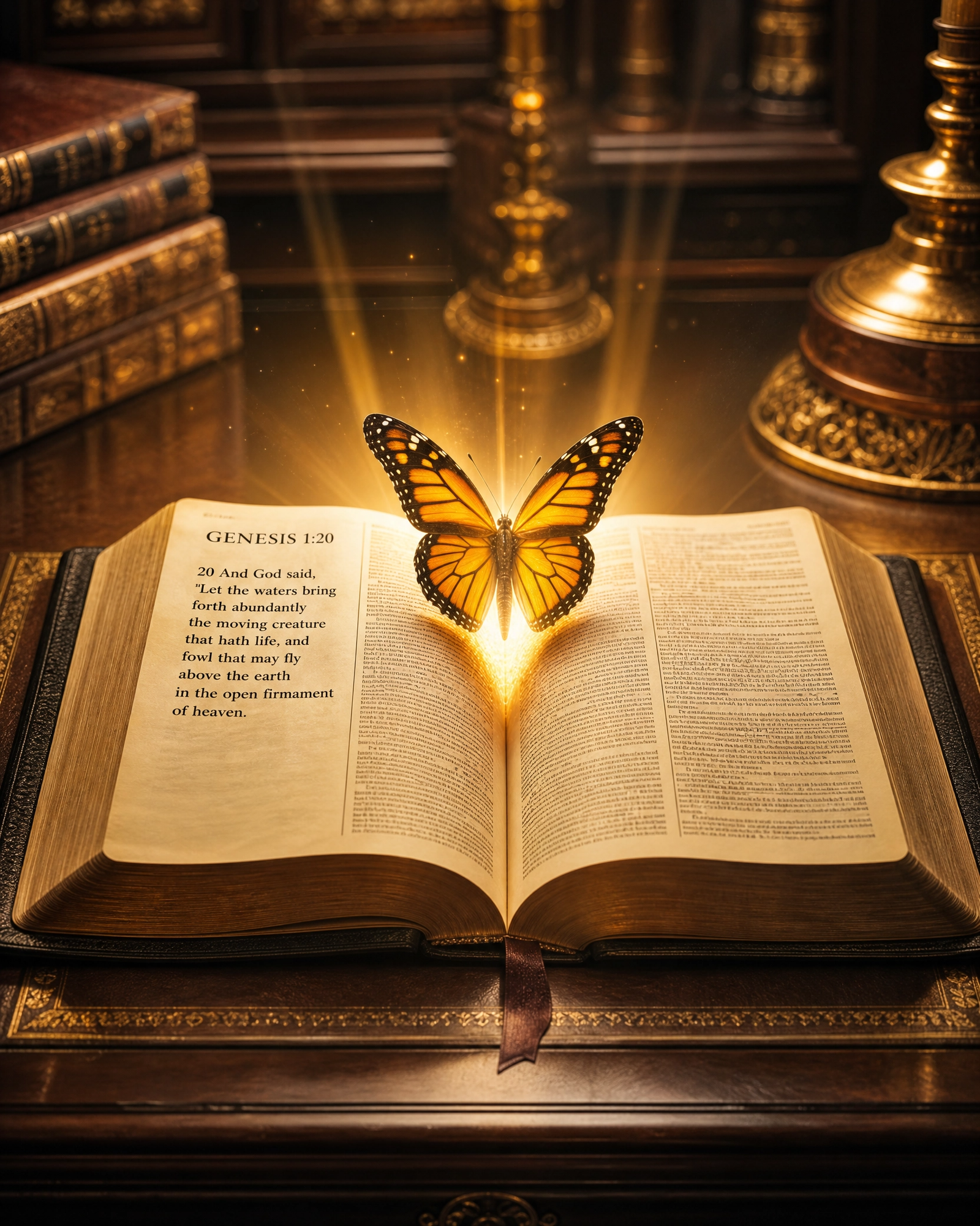 Bíblia aberta com borboleta dourada — 7 E-books Bíblicos Completos